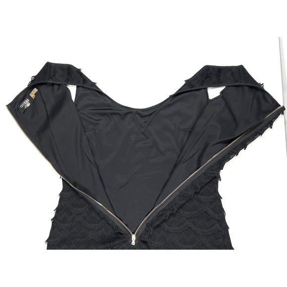 Guess Est. 1981 Black Fringe Tiered Lace Bodycon Cocktail Dress Size 14 LBD - Picture 5 of 7